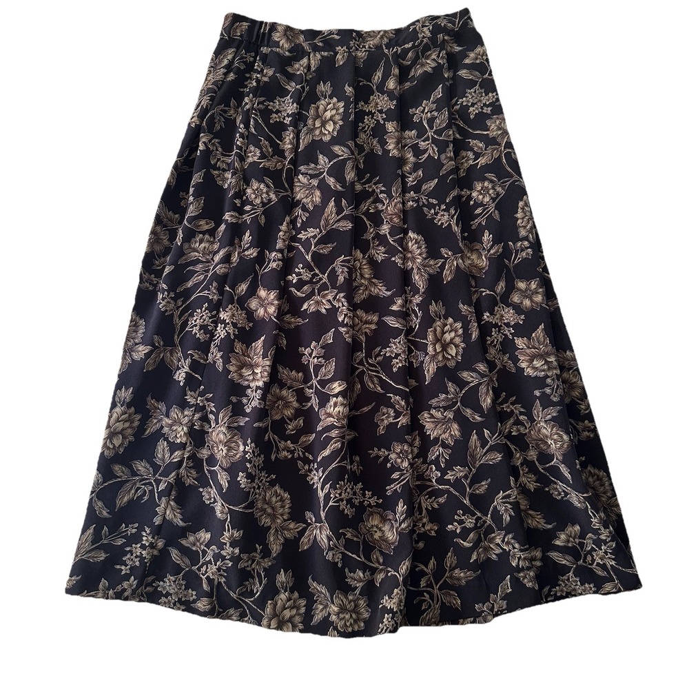 Vintage‎ 90's Women's Floral Navy/Black Tan Skirt Cottagecore Boho Bohemian